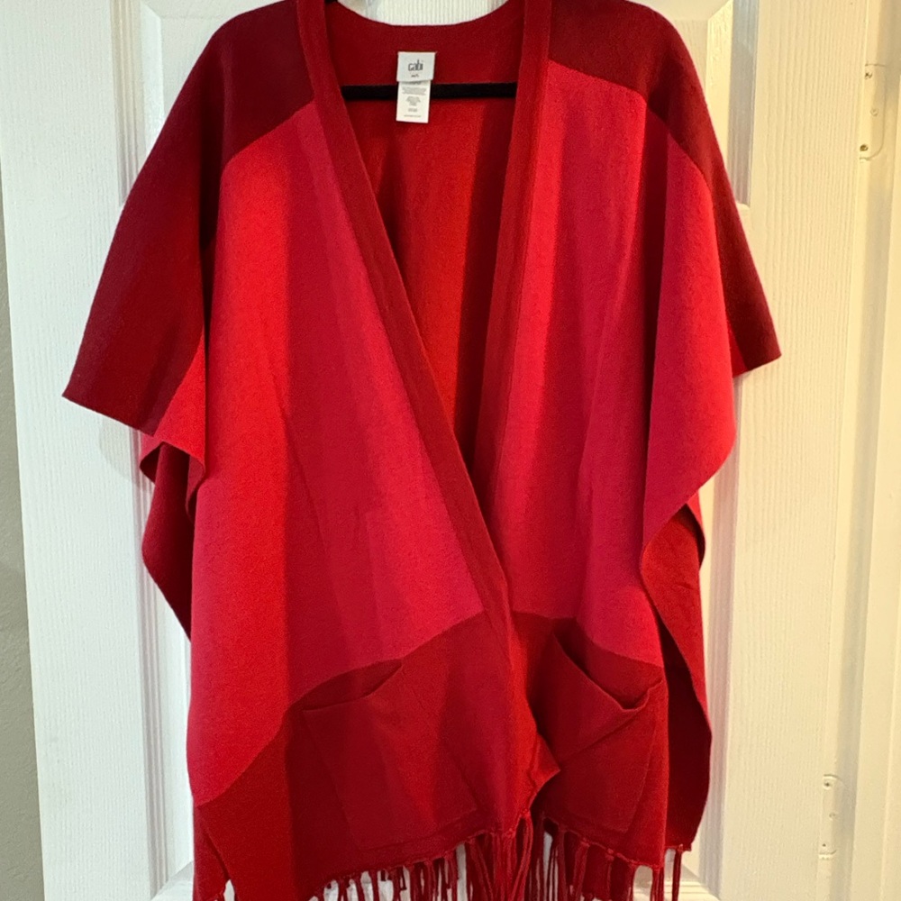 CAbi Vibrant Red Fringe Poncho